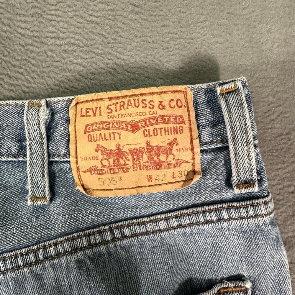 Levis 505 Jeans Mens 42x30 Regular Fit Straight Leg Denim Light Wash Y2K - Picture 10 of 10
